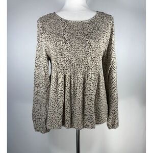 Urban Romantics Womens Long Sleeve Cheetah Print Blouse Size L‎ Smocked Peasant